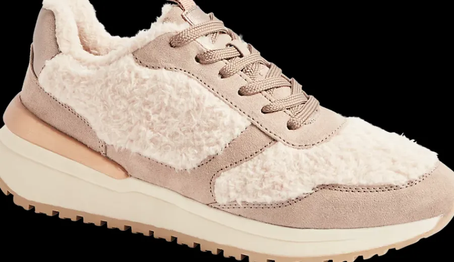New beżowe ciepłe sneakersy damskie z futerkiem Damskie Sportowe