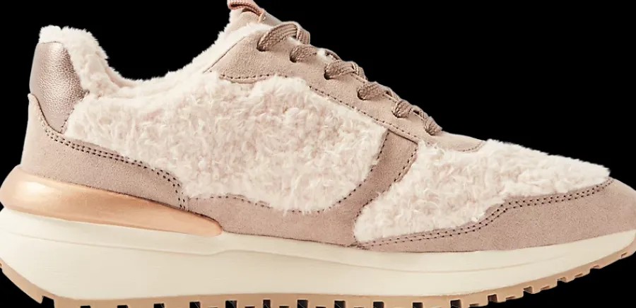 New beżowe ciepłe sneakersy damskie z futerkiem Damskie Sportowe