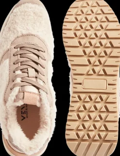 New beżowe ciepłe sneakersy damskie z futerkiem Damskie Sportowe