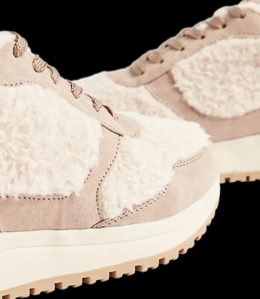 New beżowe ciepłe sneakersy damskie z futerkiem Damskie Sportowe