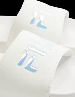 New białe klapki dziecięce ze srebrnym logo Dzieci Klapki