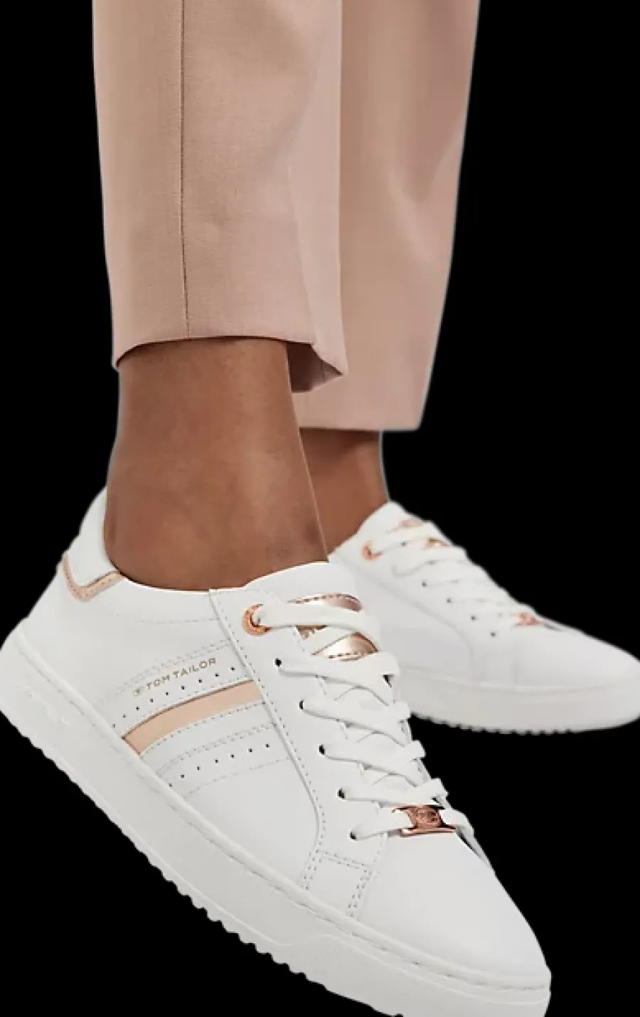 Best białe sneakersy damskie ze złotymi elementami Damskie Sportowe