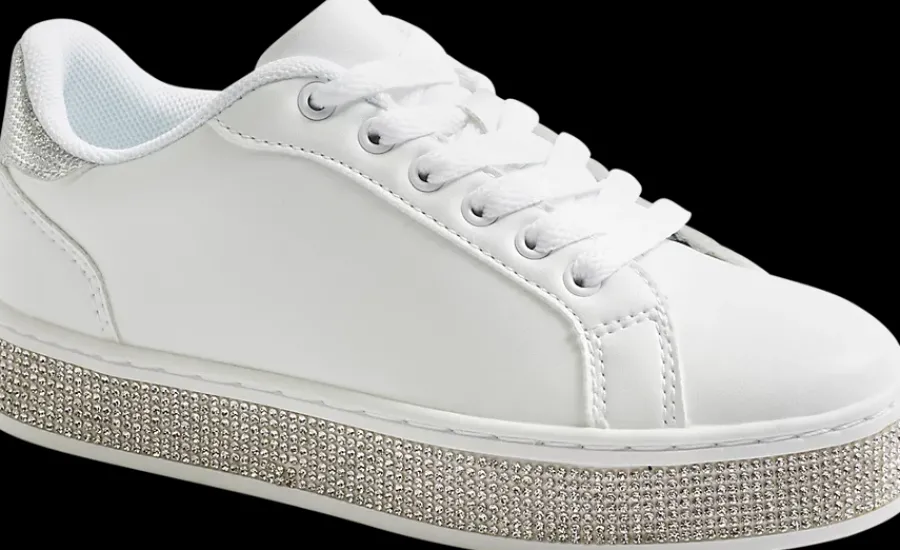 Outlet białe sneakersy dziewczęce na błyszczącej podeszwie Dzieci Sportowe|Do Szkoły
