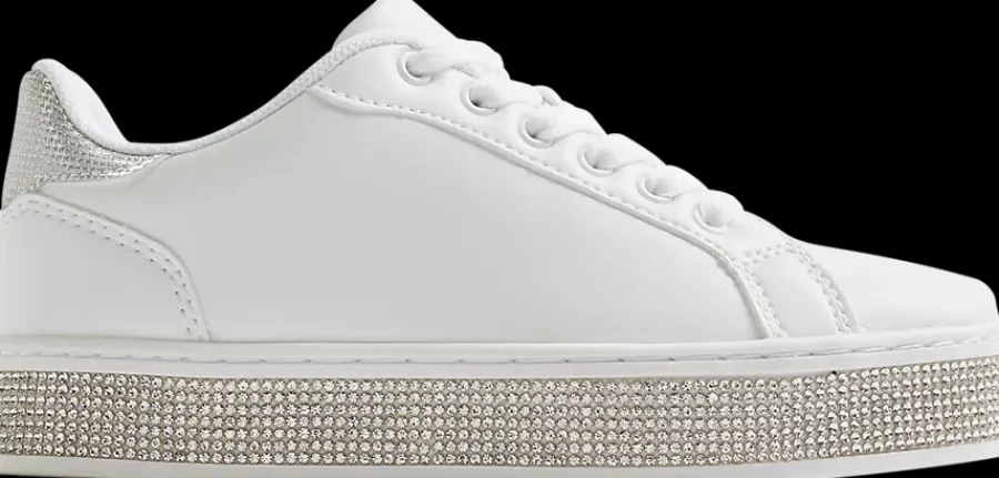 Outlet białe sneakersy dziewczęce na błyszczącej podeszwie Dzieci Sportowe|Do Szkoły