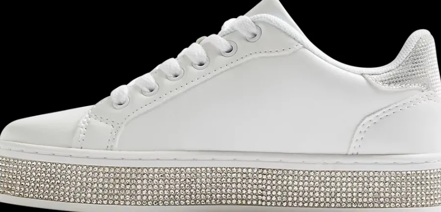 Outlet białe sneakersy dziewczęce na błyszczącej podeszwie Dzieci Sportowe|Do Szkoły