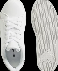 Outlet białe sneakersy dziewczęce na błyszczącej podeszwie Dzieci Sportowe|Do Szkoły