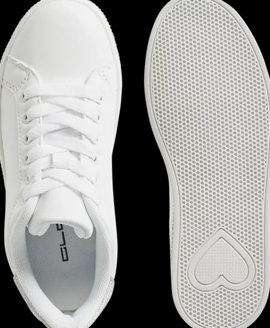 Outlet białe sneakersy dziewczęce na błyszczącej podeszwie Dzieci Sportowe|Do Szkoły