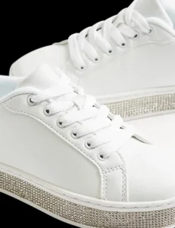 Outlet białe sneakersy dziewczęce na błyszczącej podeszwie Dzieci Sportowe|Do Szkoły
