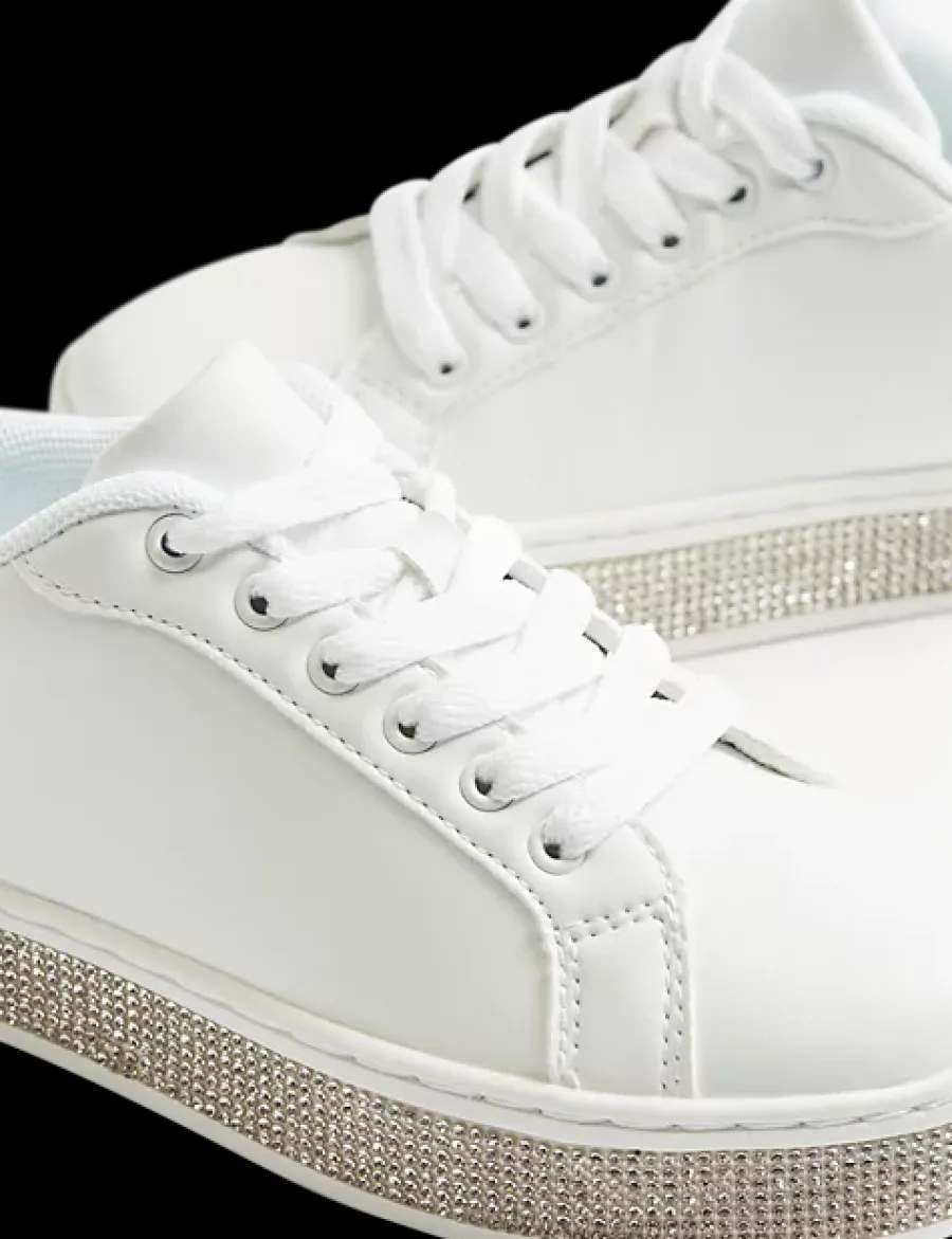 Outlet białe sneakersy dziewczęce na błyszczącej podeszwie Dzieci Sportowe|Do Szkoły