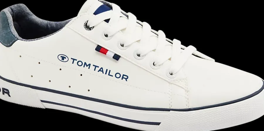 Outlet białe sneakersy męskie z granatowymi akcentami Męskie Sportowe