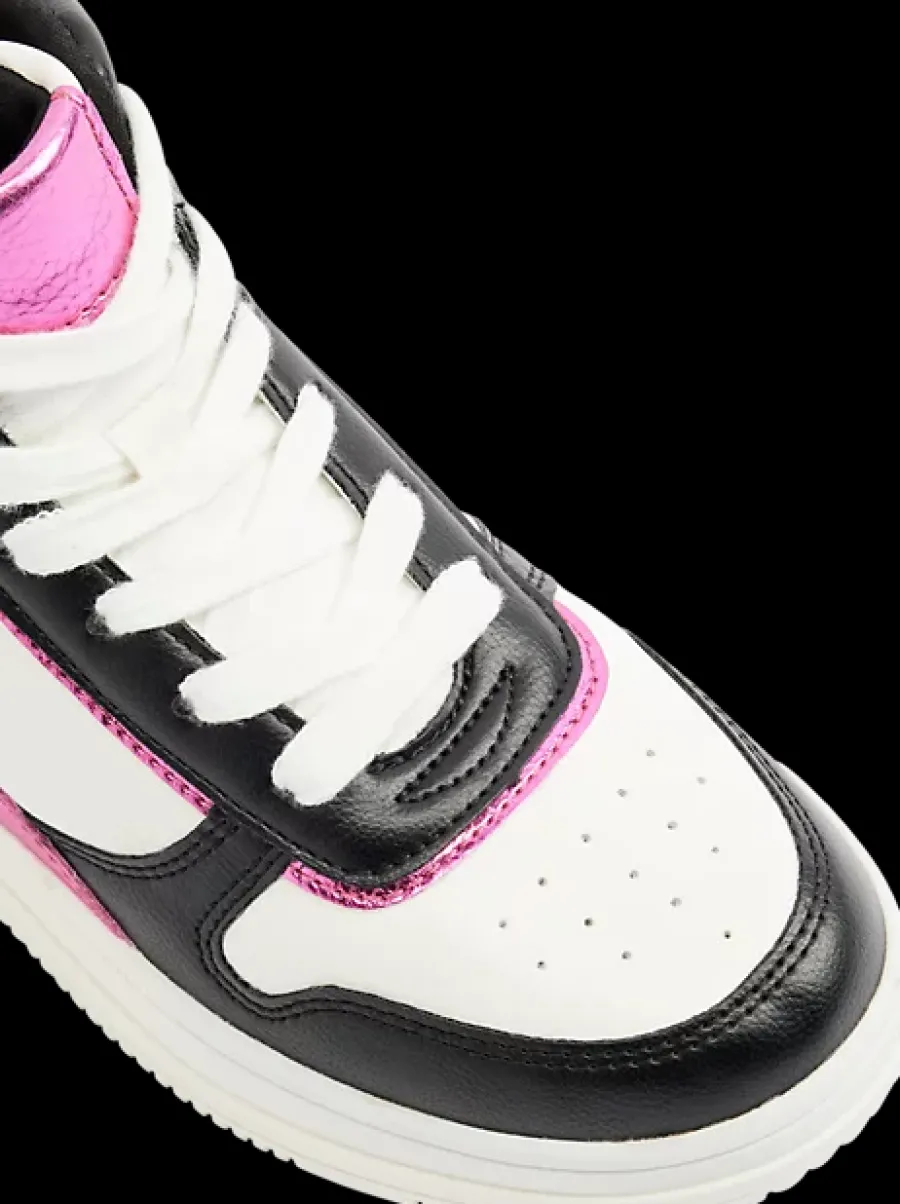Online biało-czarno-różowe wysokie sneakersy dziewczęce Dzieci Sportowe