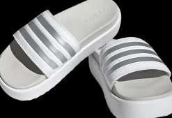 New biało-srebrne klapki damskie Adilette Platform Damskie Klapki|Klapki