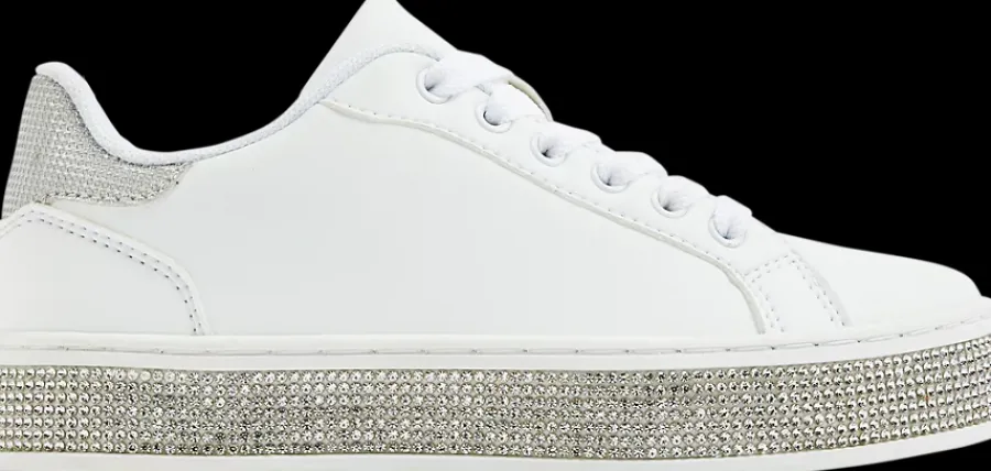 Online biało-srebrne sneakersy dziewczęce Dzieci Sportowe|Do Szkoły