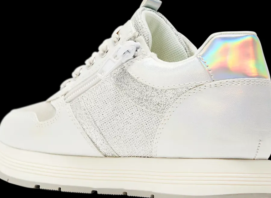 Outlet biało-srebrne sneakersy dziewczęce Dzieci Sportowe|Do Szkoły