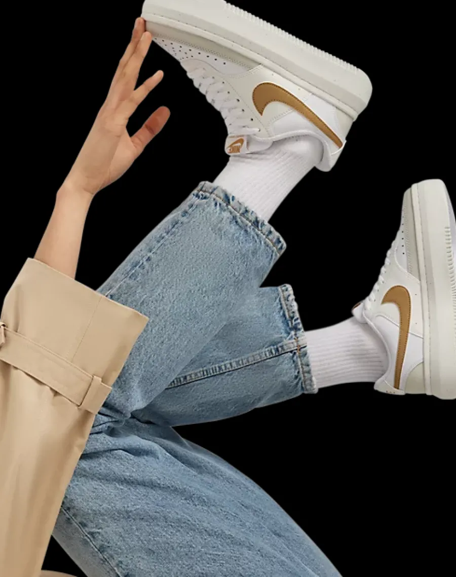 Clearance biało-złote sneakersy damskie Court Vision Alta Damskie Sportowe|Casual
