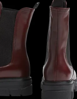bordowe skórzane sztyblety damskie na masywnej podeszwie Damskie Botki