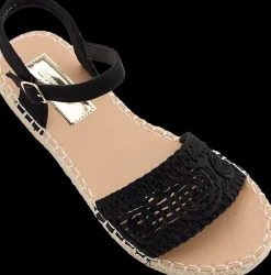 Discount czarne sandały damskie na espadrylowym spodzie Damskie Sandały