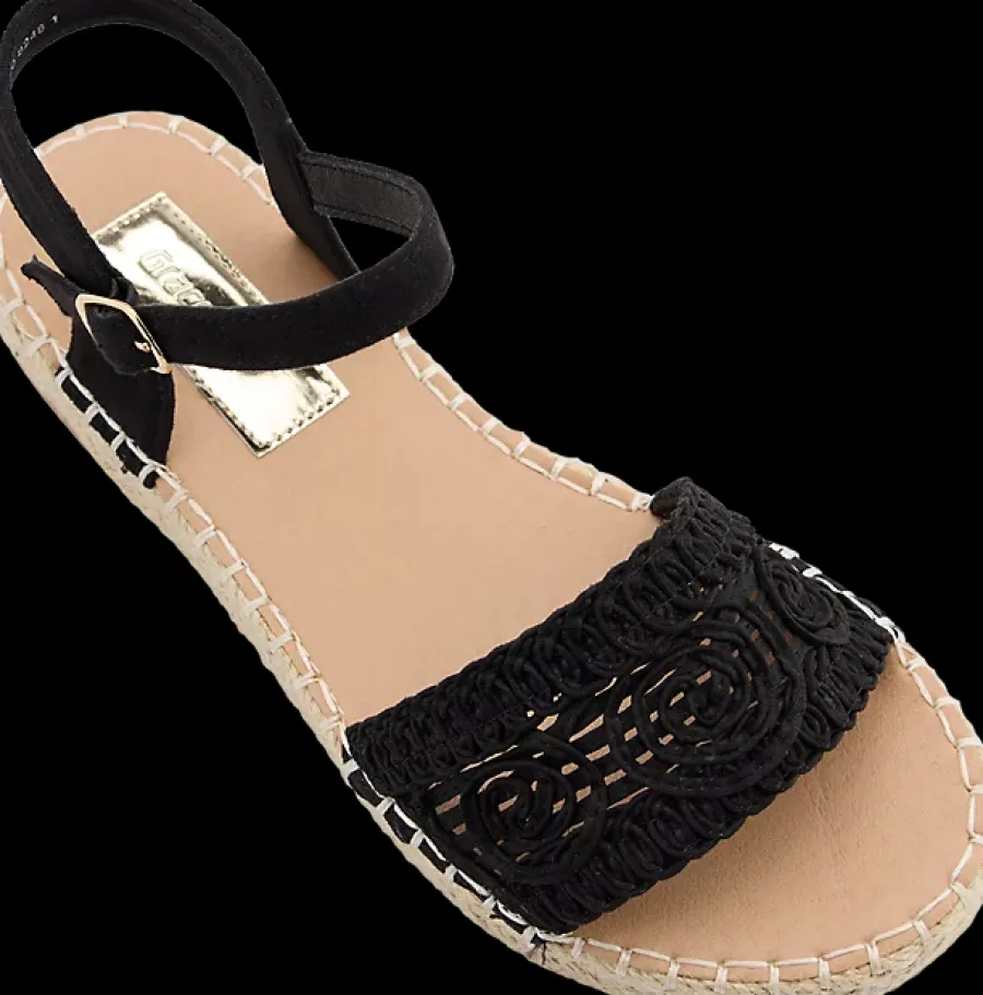 Discount czarne sandały damskie na espadrylowym spodzie Damskie Sandały