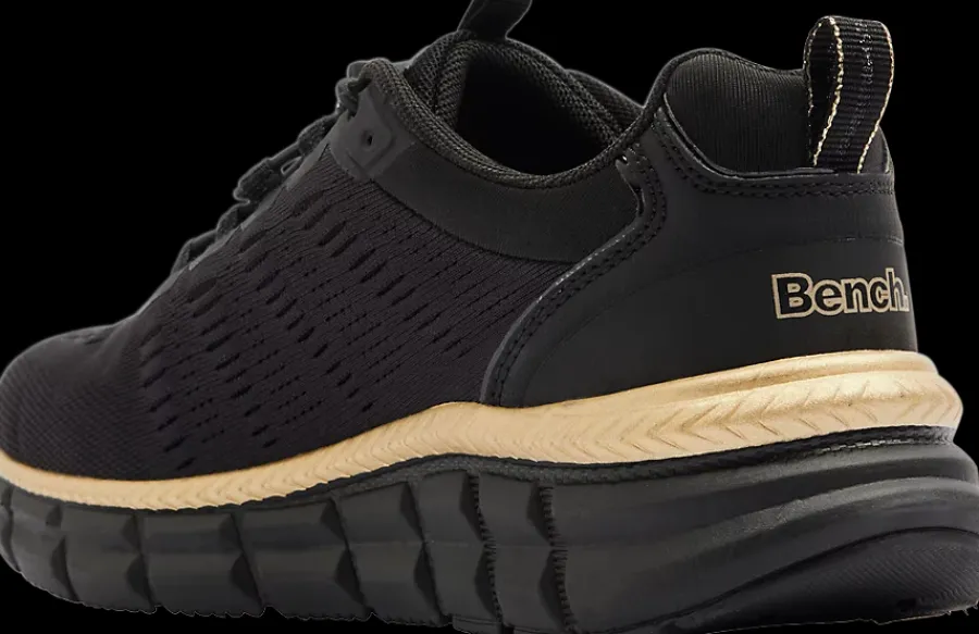 Discount czarne sneakersy damskie ze złotymi akcentami Damskie Sportowe