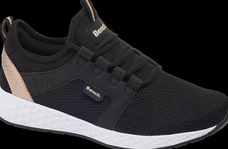 Sale czarne sneakersy damskie ze złotymi akcentami Damskie Sportowe