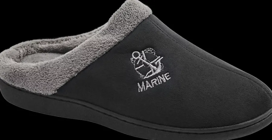 Sale czarno-szare kapcie męskie z napisem Marine Męskie Kapcie