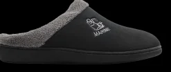 Sale czarno-szare kapcie męskie z napisem Marine Męskie Kapcie