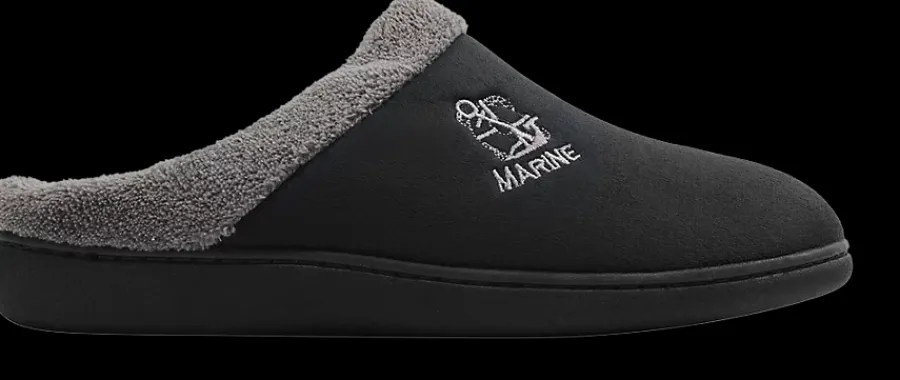 Sale czarno-szare kapcie męskie z napisem Marine Męskie Kapcie