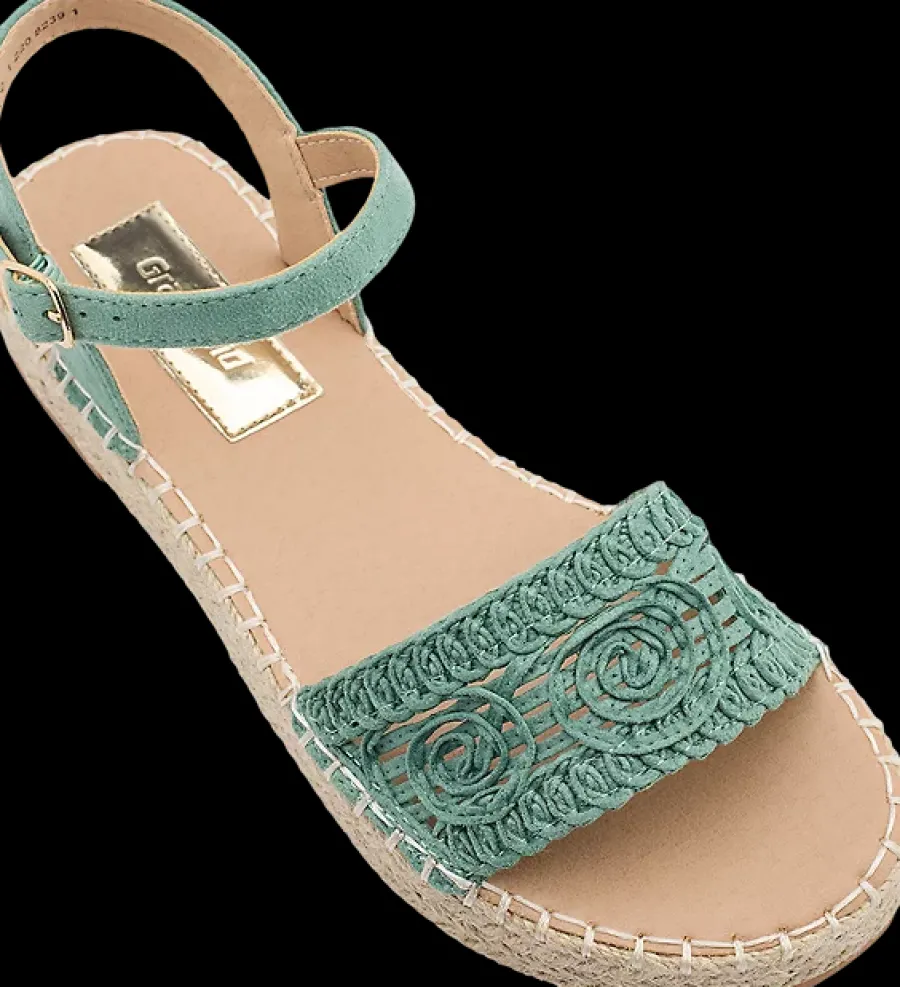 Outlet zielone sandały damskie na espadrylowym spodzie Damskie Sandały